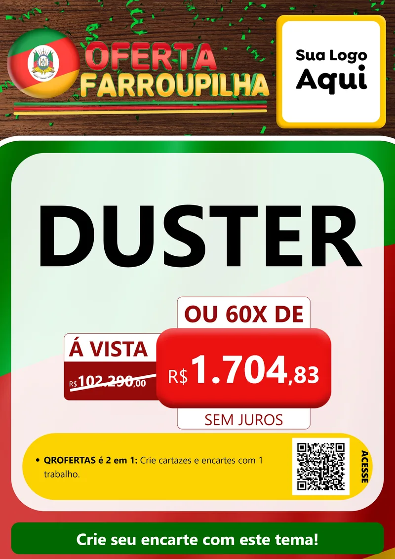 Modelo de Cartaz para Cartaz A4 Vertical com o tema Oferta Farroupilha para Concessionaria de Carros