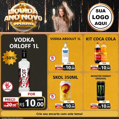 Modelo de Rede Social para Feed Facebook com o tema Liquida Ano Novo Imperdível para Distribuidora de bebidas