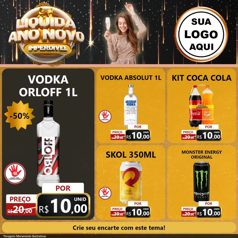Modelo de Rede Social para Feed Facebook com o tema Liquida Ano Novo Imperdível para Distribuidora de bebidas