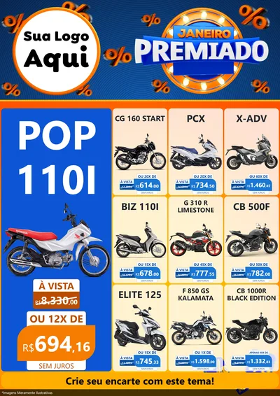 Modelo de Encarte para Encarte A4 Vertical com o tema Janeiro Premiado para Concessionaria de Motos