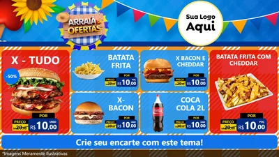 Modelo de TV para TV Horizontal com o tema Arraiá de Ofertas para Hamburgueria