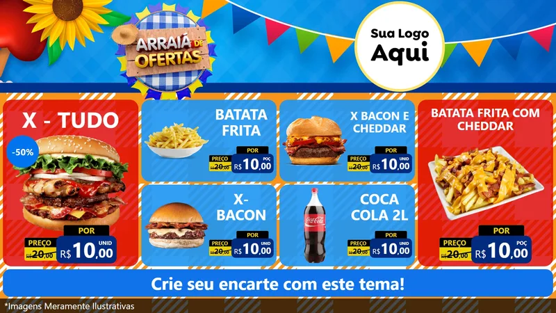 Modelo de TV para TV Horizontal com o tema Arraiá de Ofertas para Hamburgueria