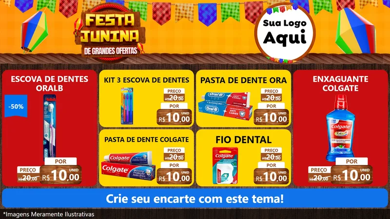 Modelo de TV para TV Horizontal com o tema Festa Junina de Grandes Ofertas para Higiene Pessoal