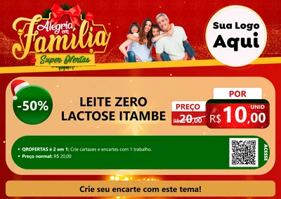 Modelo de Cartaz para Cartaz A4 Horizontal com o tema Alegria em Família Super Ofertas - Natal para Frios e Laticínios