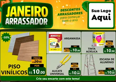Modelo de Encarte para Encarte A4 Horizontal com o tema Janeiro Arrasador para Material para Construção