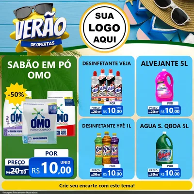 Modelo de Rede Social para Feed Facebook com o tema Verão de Ofertas para Produtos de Limpeza