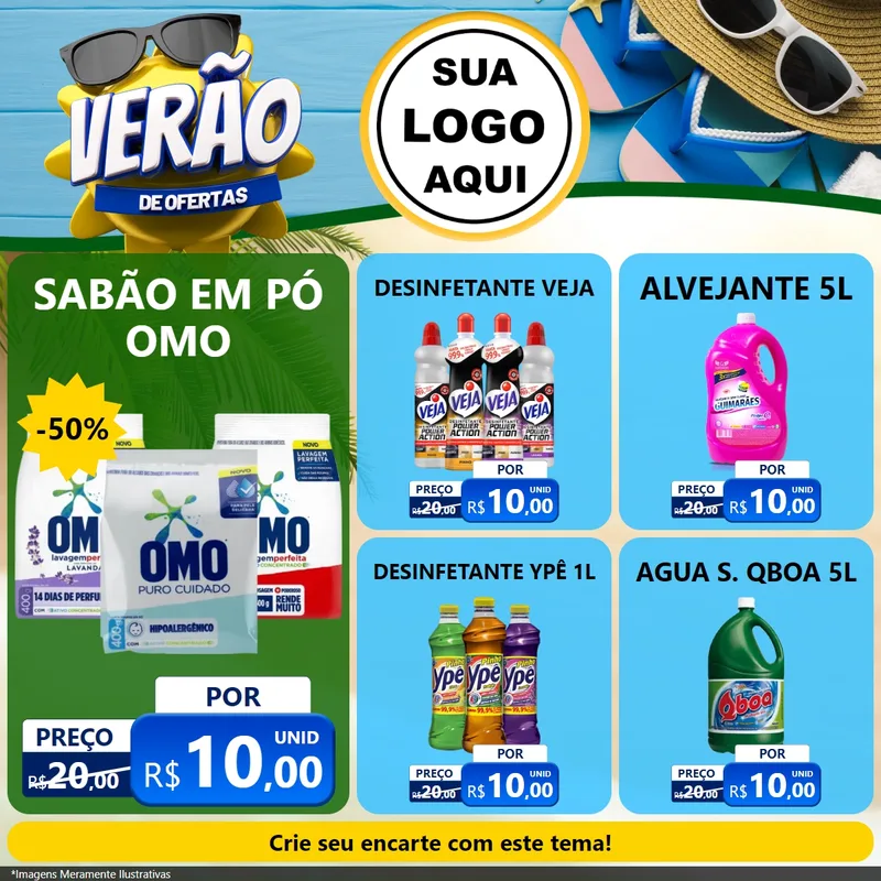 Modelo de Rede Social para Feed Facebook com o tema Verão de Ofertas para Produtos de Limpeza