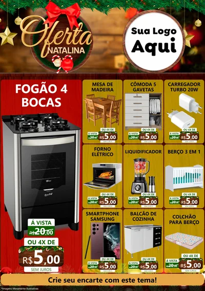 Modelo de Encarte para Encarte A4 Vertical com o tema Ofertas Natalina para Móveis e Eletro
