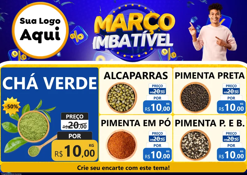 Modelo de Encarte para Encarte A4 Horizontal com o tema Março Imbatível para Produtos Naturais