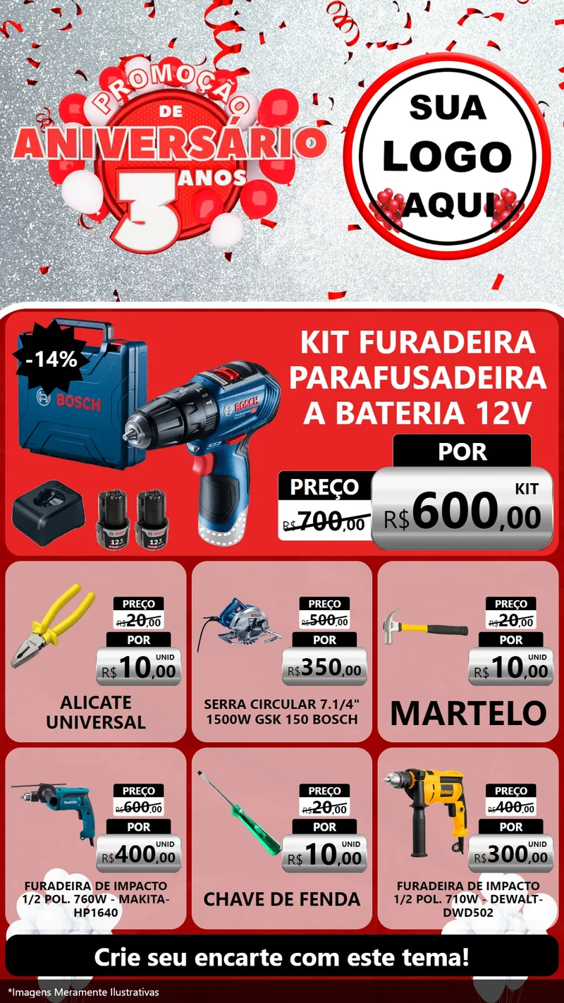 Modelo de Rede Social para Stories com o tema Promoção de Aniversário - 3 Anos para Maquinas e Ferramentas