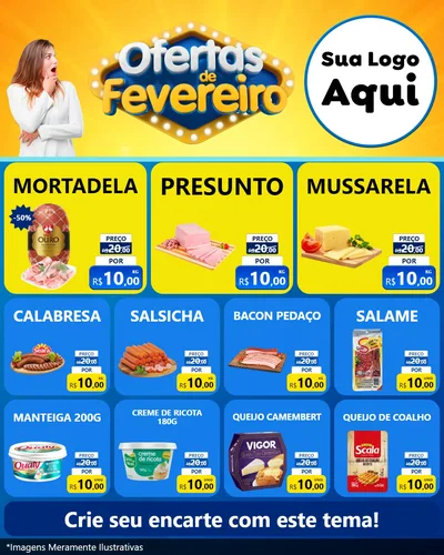 Modelo de Rede Social para Feed Instagram com o tema Ofertas de Fevereiro para Frios e Laticínios