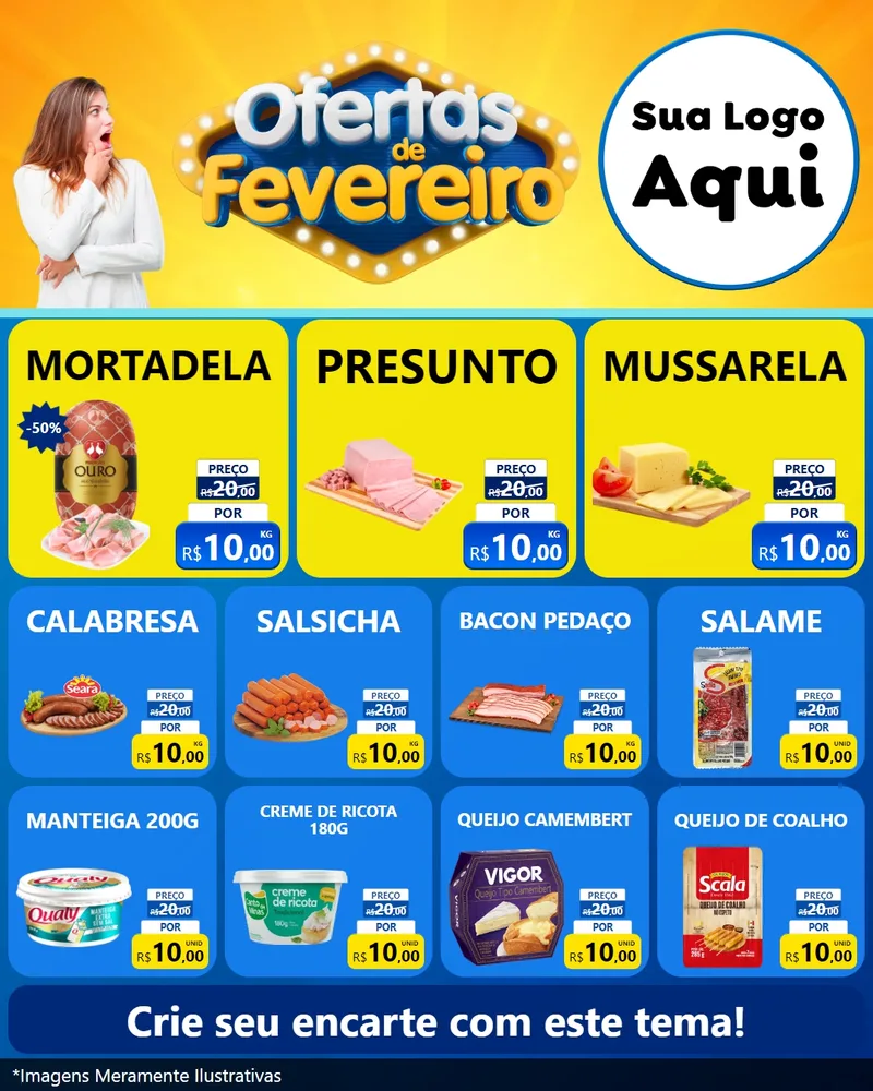 Modelo de Rede Social para Feed Instagram com o tema Ofertas de Fevereiro para Frios e Laticínios