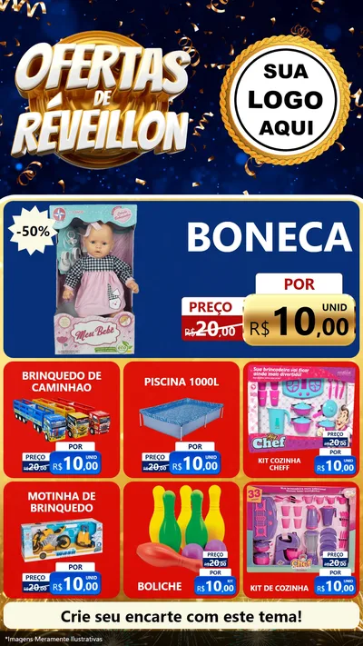 Modelo de Rede Social para Stories com o tema Ofertas de Réveillon para Brinquedos