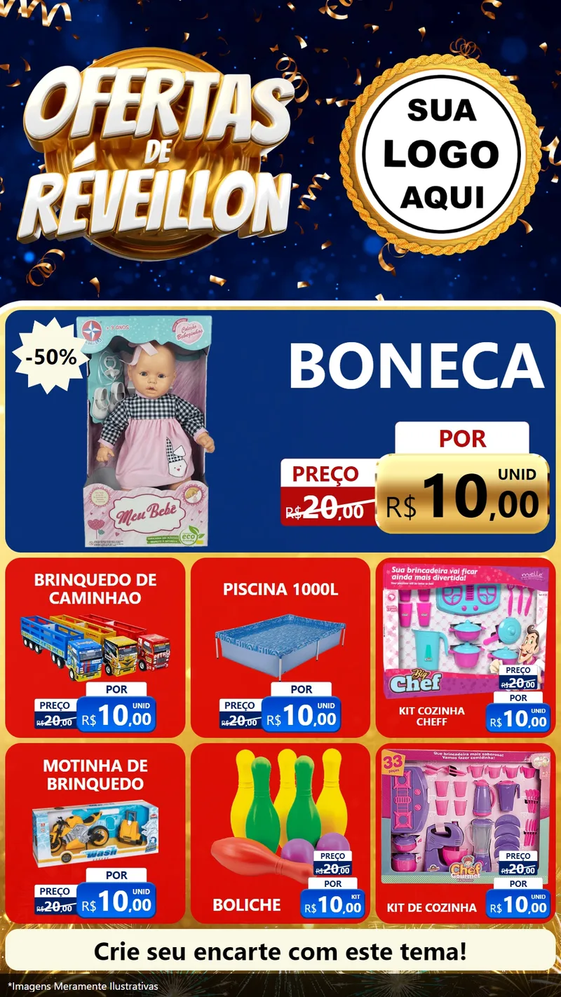 Modelo de Rede Social para Stories com o tema Ofertas de Réveillon para Brinquedos