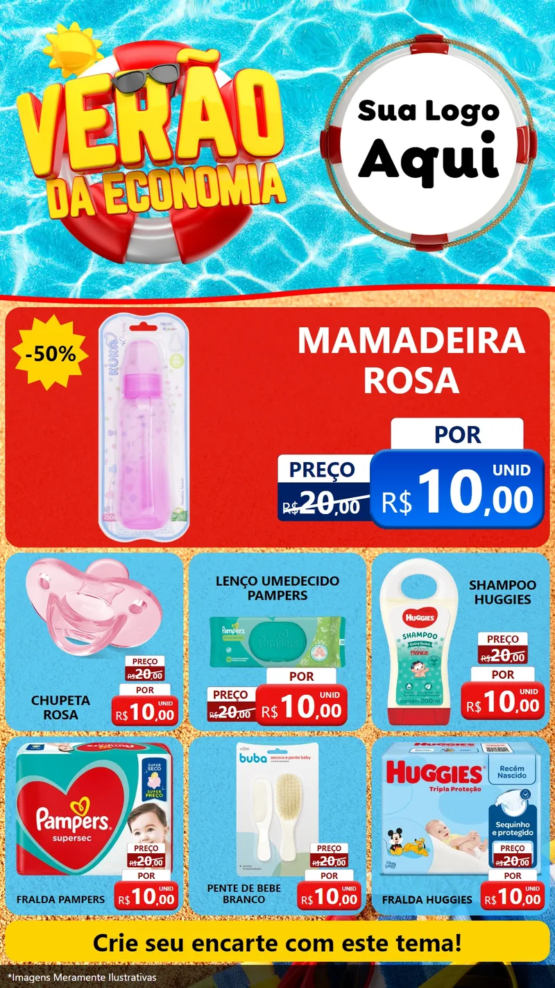 Modelo de Rede Social para Stories com o tema Verão da Economia para Bebês