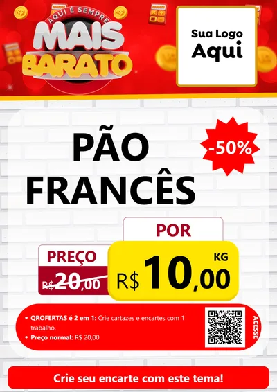 Modelo de Cartaz para Cartaz A4 Vertical com o tema Mais Barato para Padaria