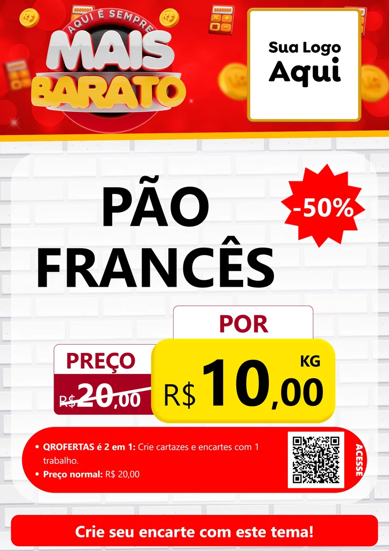Modelo de Cartaz para Cartaz A4 Vertical com o tema Mais Barato para Padaria