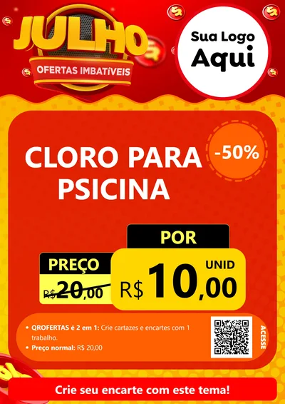 Modelo de Cartaz para Cartaz A4 Vertical com o tema Julho Ofertas Imbatíveis para Produtos para Piscina