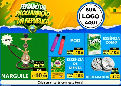 Modelo de Encarte para Encarte A4 Horizontal com o tema Feriado da Proclamação da República para Tabacaria