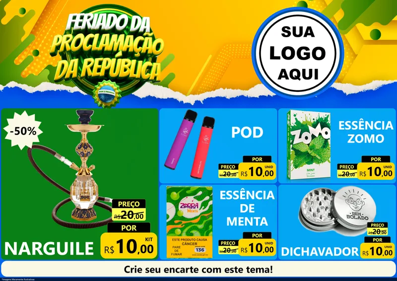 Modelo de Encarte para Encarte A4 Horizontal com o tema Feriado da Proclamação da República para Tabacaria