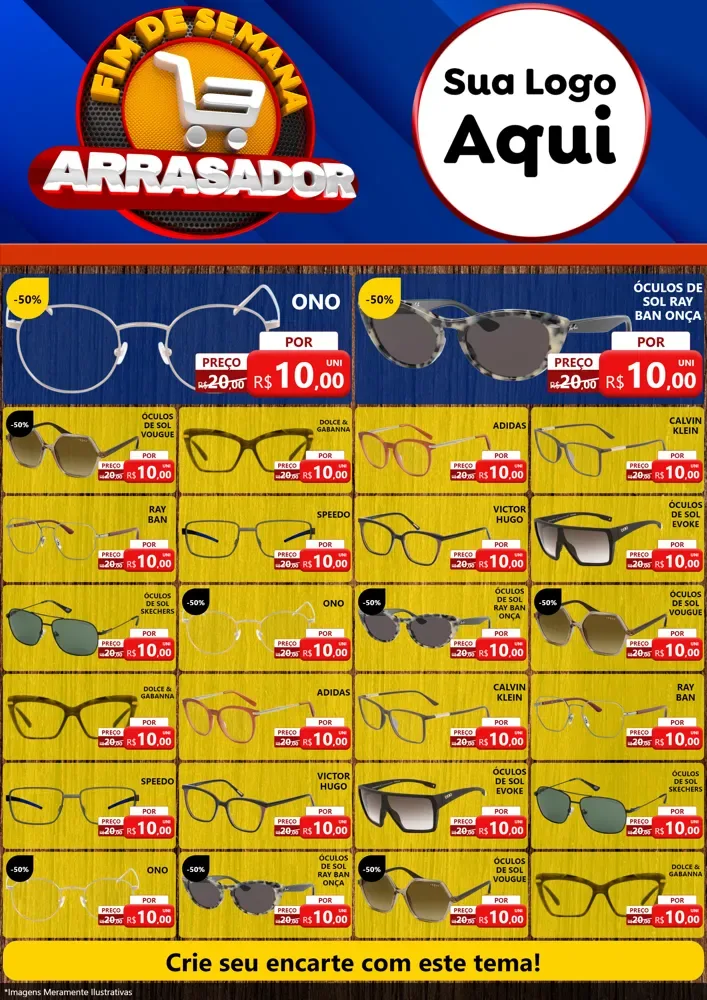 Modelo de Encarte para Encarte A4 Vertical com o tema Fim De Semana Arrasador para Óticas