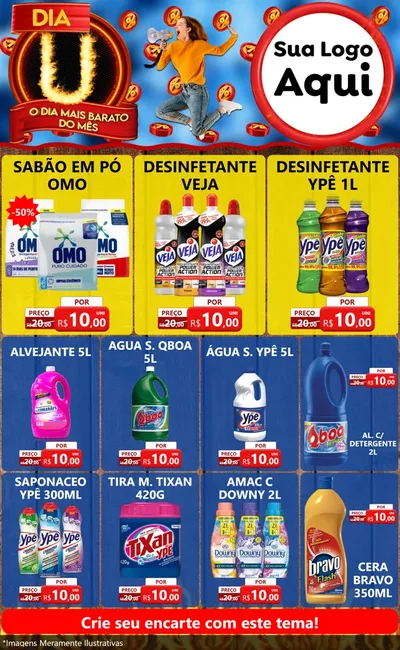 Modelo de Encarte para Encarte Grande com o tema Dia U - O Dia Mais Barato Do Mês para Produtos de Limpeza