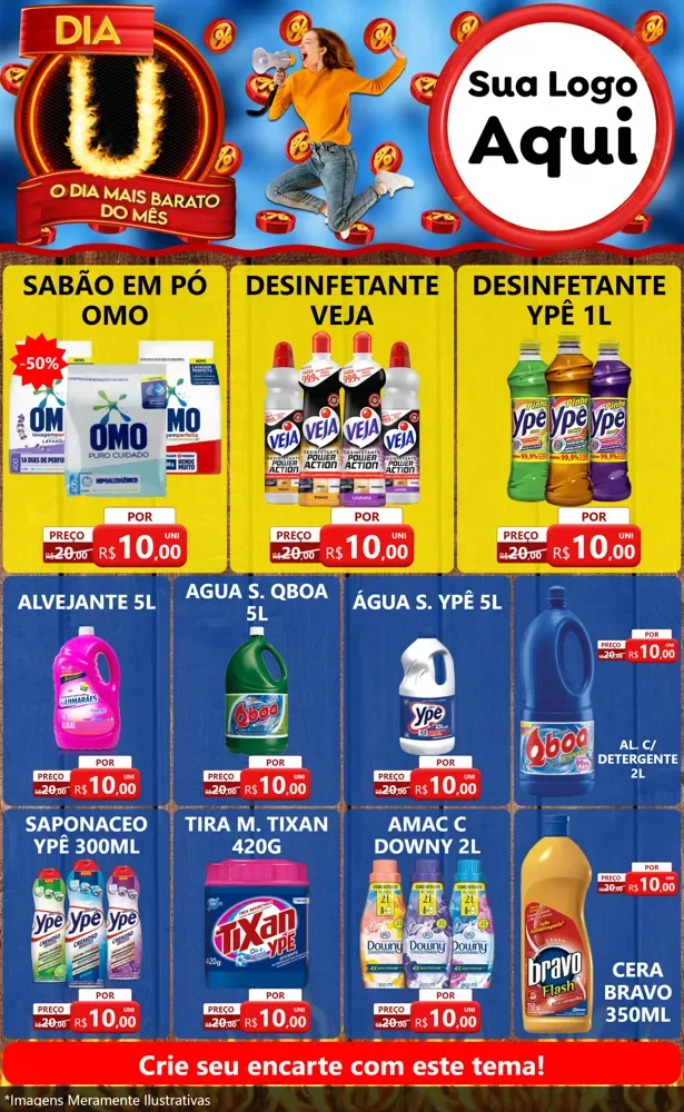 Modelo de Encarte para Encarte Grande com o tema Dia U - O Dia Mais Barato Do Mês para Produtos de Limpeza