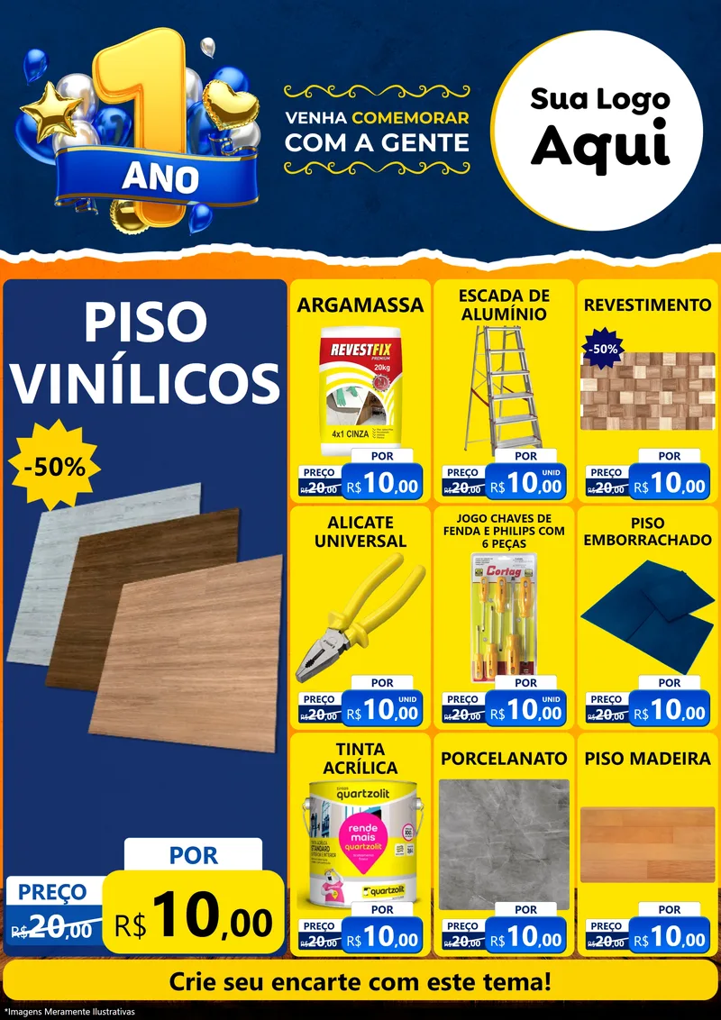 Modelo de Encarte para Encarte A4 Vertical com o tema Um Ano de Aniversário para Material para Construção