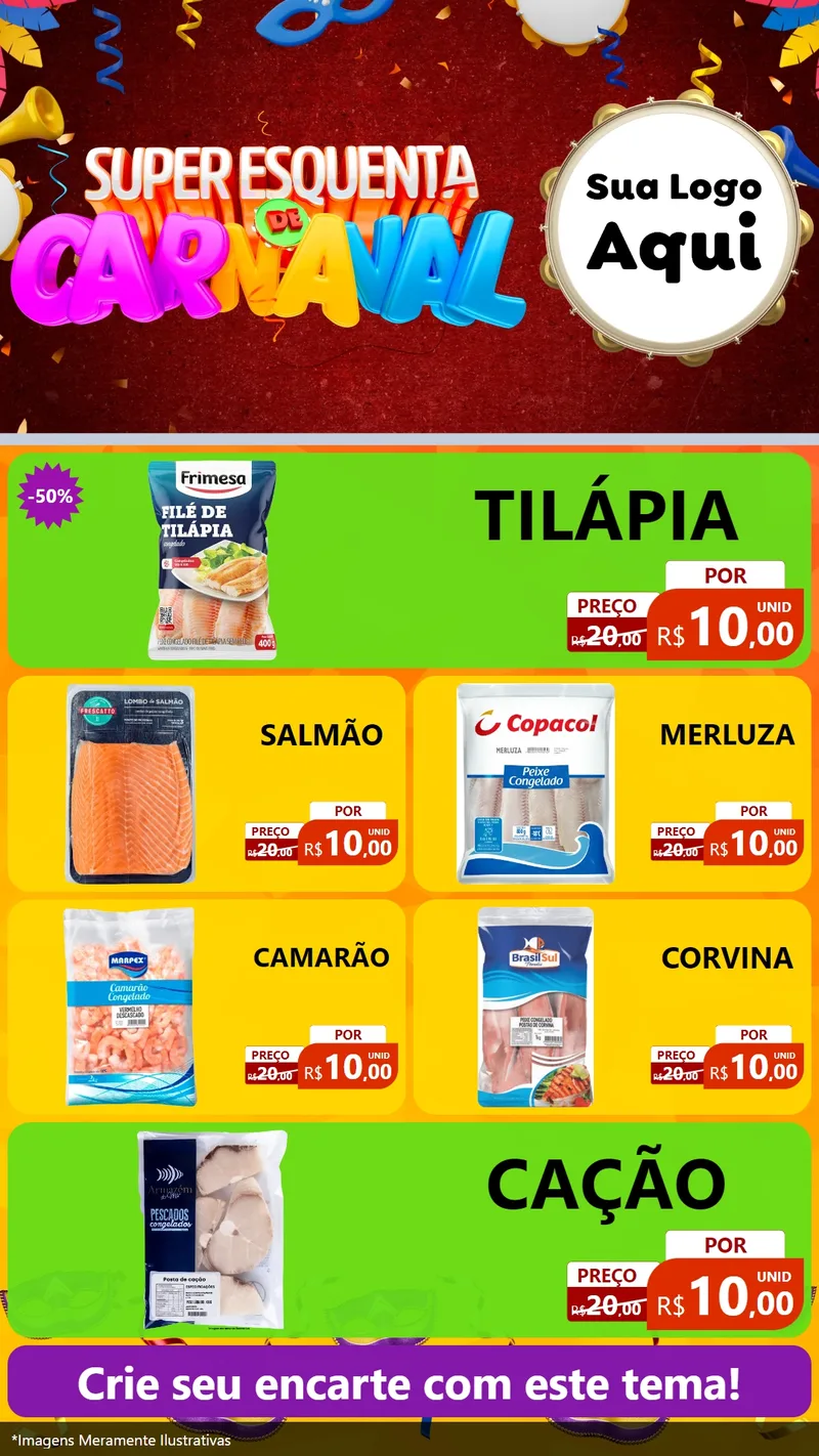 Modelo de TV para TV Vertical com o tema Super Esquenta de Carnaval para Peixaria