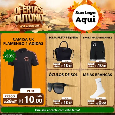 Modelo de Rede Social para Feed Facebook com o tema Ofertas de Outono - Vem, Aproveite! para Roupas e acessórios