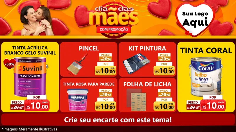 Modelo de TV para TV Horizontal com o tema Dia das Mães com Promoção para Tintas e Ferramentas