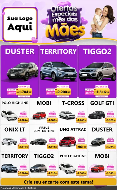 Modelo de Encarte para Encarte Grande com o tema Ofertas Especiais - Mês das Mães para Concessionaria de Carros