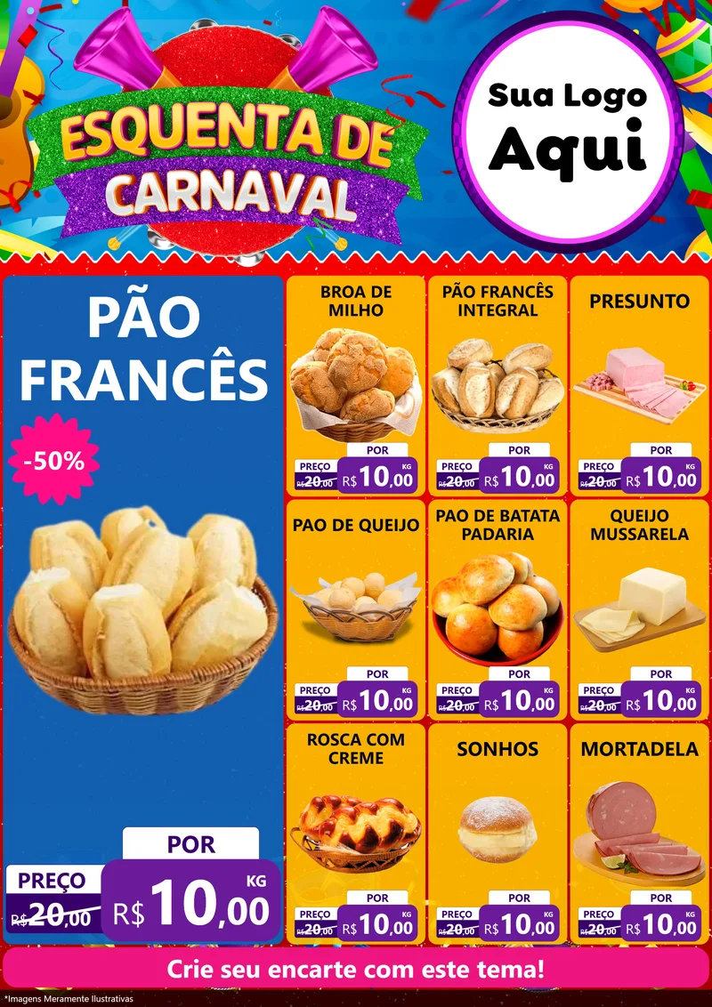 Modelo de Encarte para Encarte A4 Vertical com o tema Esquenta de Carnaval para Padaria