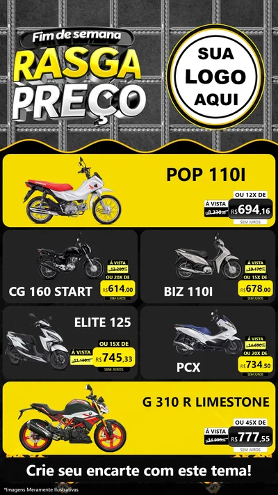 Modelo de TV para TV Vertical com o tema Fim de Semana Rasga Preço para Concessionaria de Motos