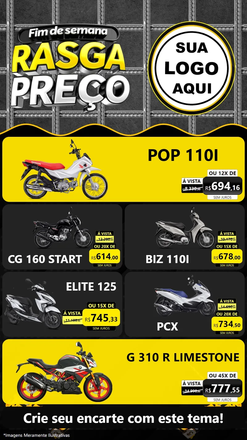 Modelo de TV para TV Vertical com o tema Fim de Semana Rasga Preço para Concessionaria de Motos