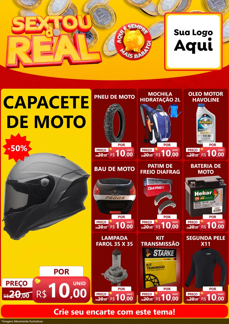 Modelo de Encarte para Encarte A4 Vertical com o tema Sextou do Real para Moto peças