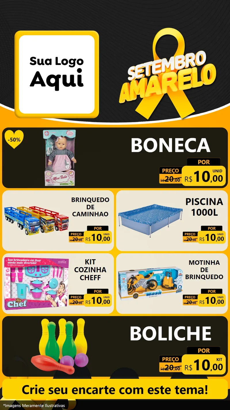 Modelo de TV para TV Vertical com o tema Setembro Amarelo para Brinquedos