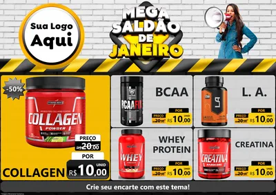 Modelo de Encarte para Encarte A4 Horizontal com o tema Mega Saldão de Janeiro para Suplementos alimentares