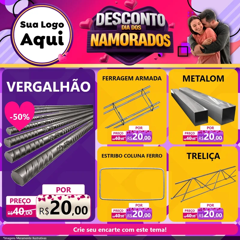 Modelo de Rede Social para Feed Facebook com o tema Desconto Dia dos Namorados para Ferragens