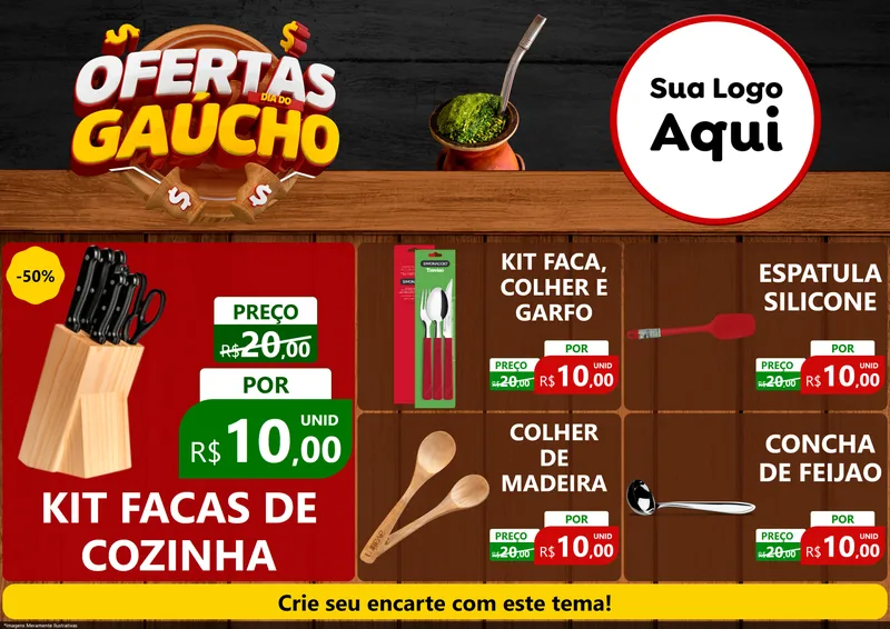 Modelo de Encarte para Encarte A4 Horizontal com o tema Ofertas Dia do Gaúcho para Utilidades Domésticas