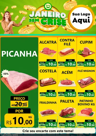 Modelo de Encarte para Encarte A4 Vertical com o tema Janeiro Sem Crise para Açougue
