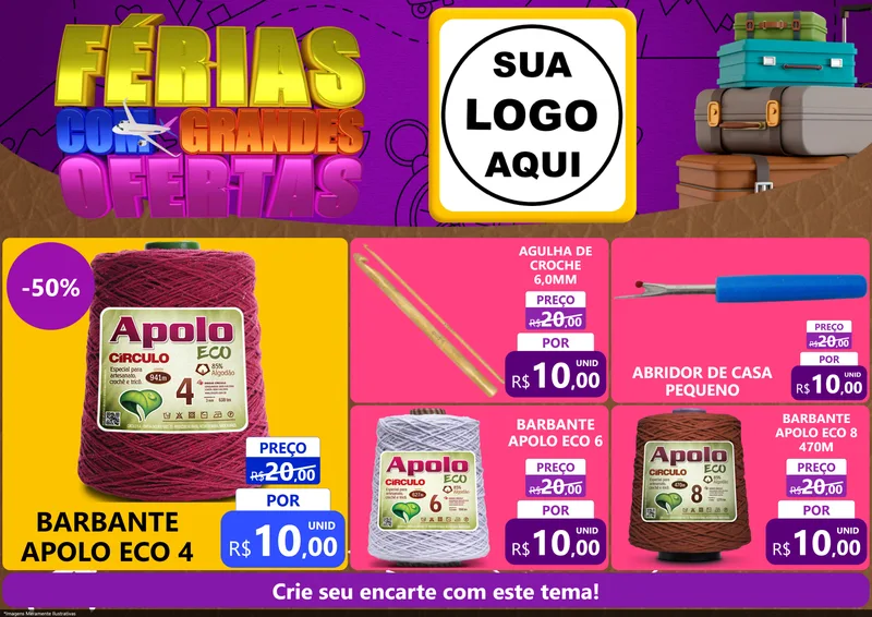 Modelo de Encarte para Encarte A4 Horizontal com o tema Férias com Grandes Ofertas para Armarinho e Aviamentos