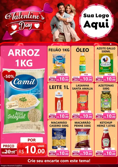 Modelo de Encarte para Encarte A4 Vertical com o tema Valentine's Day para Supermercado