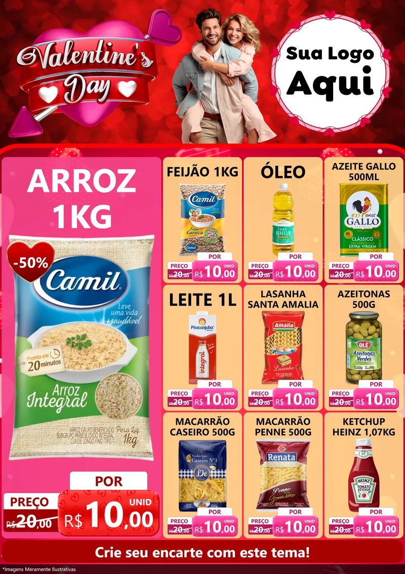 Modelo de Encarte para Encarte A4 Vertical com o tema Valentine's Day para Supermercado