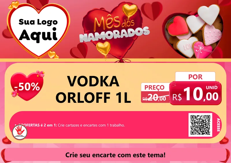 Modelo de Cartaz para Cartaz A4 Horizontal com o tema Mês dos Namorados para Distribuidora de bebidas