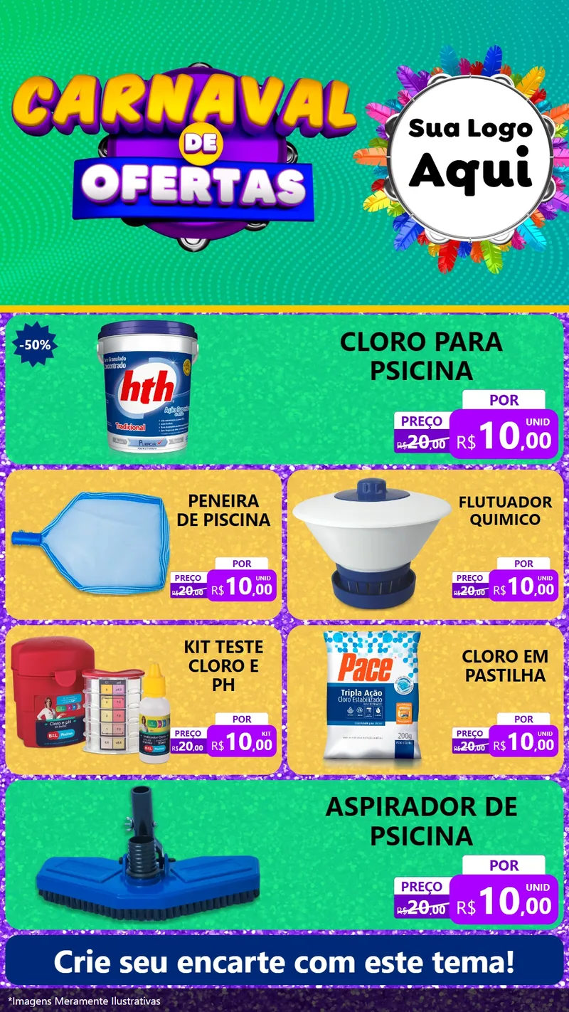Modelo de TV para TV Vertical com o tema Carnaval de Ofertas para Produtos para Piscina