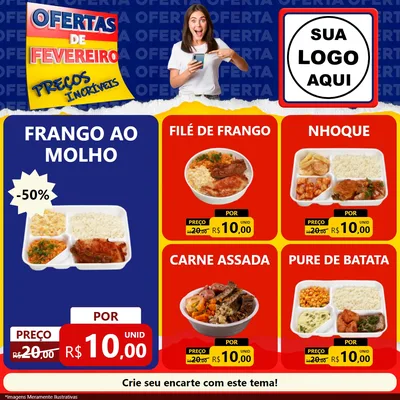 Modelo de Rede Social para Feed Facebook com o tema Ofertas de Fevereiro - Preços Incríveis para Restaurante
