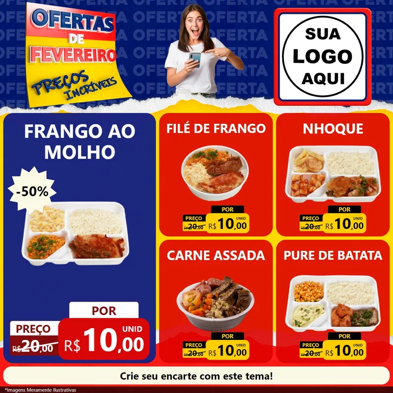 Modelo de Rede Social para Feed Facebook com o tema Ofertas de Fevereiro - Preços Incríveis para Restaurante