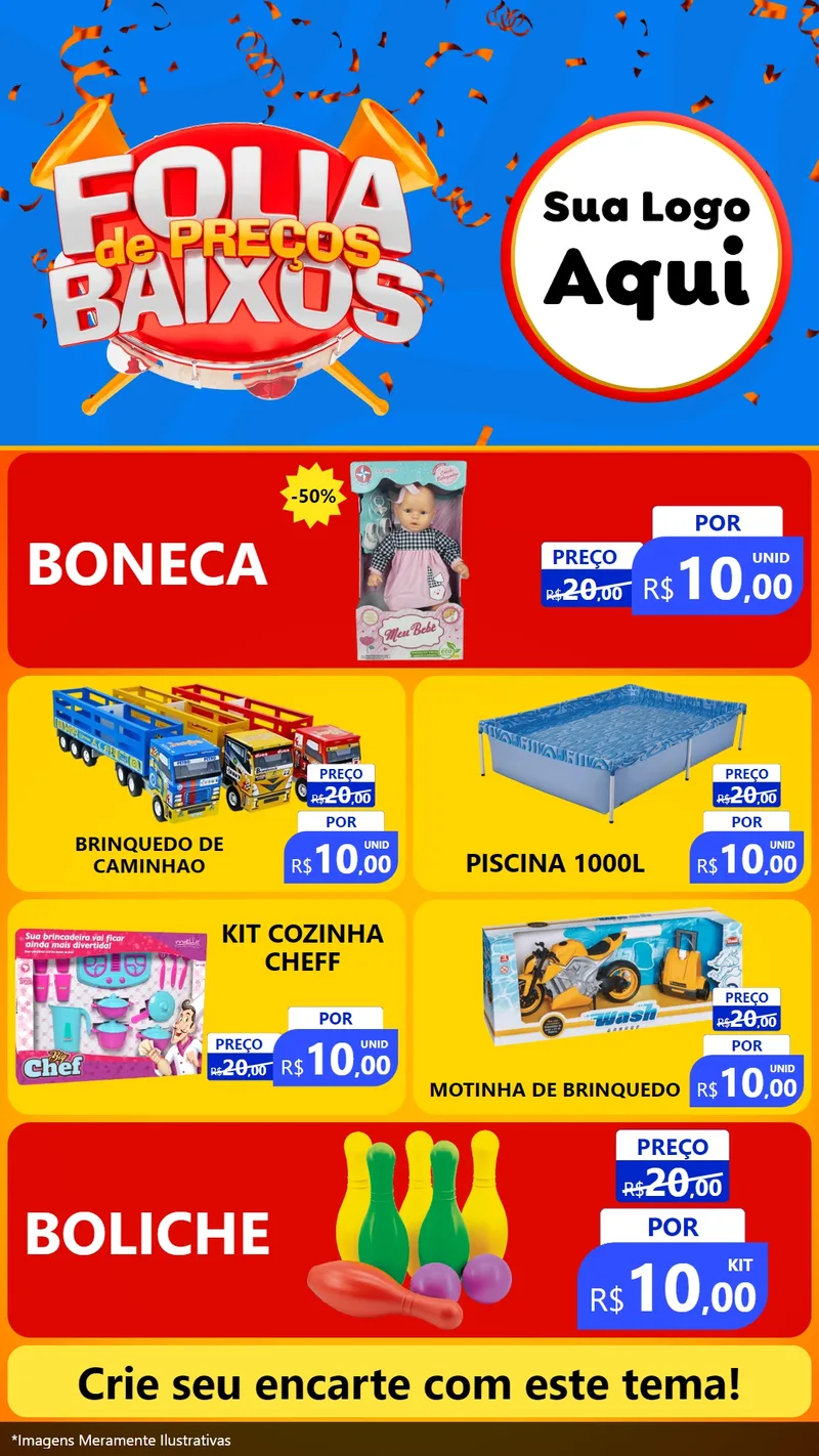 Modelo de TV para TV Vertical com o tema Folia de Preços Baixos para Brinquedos