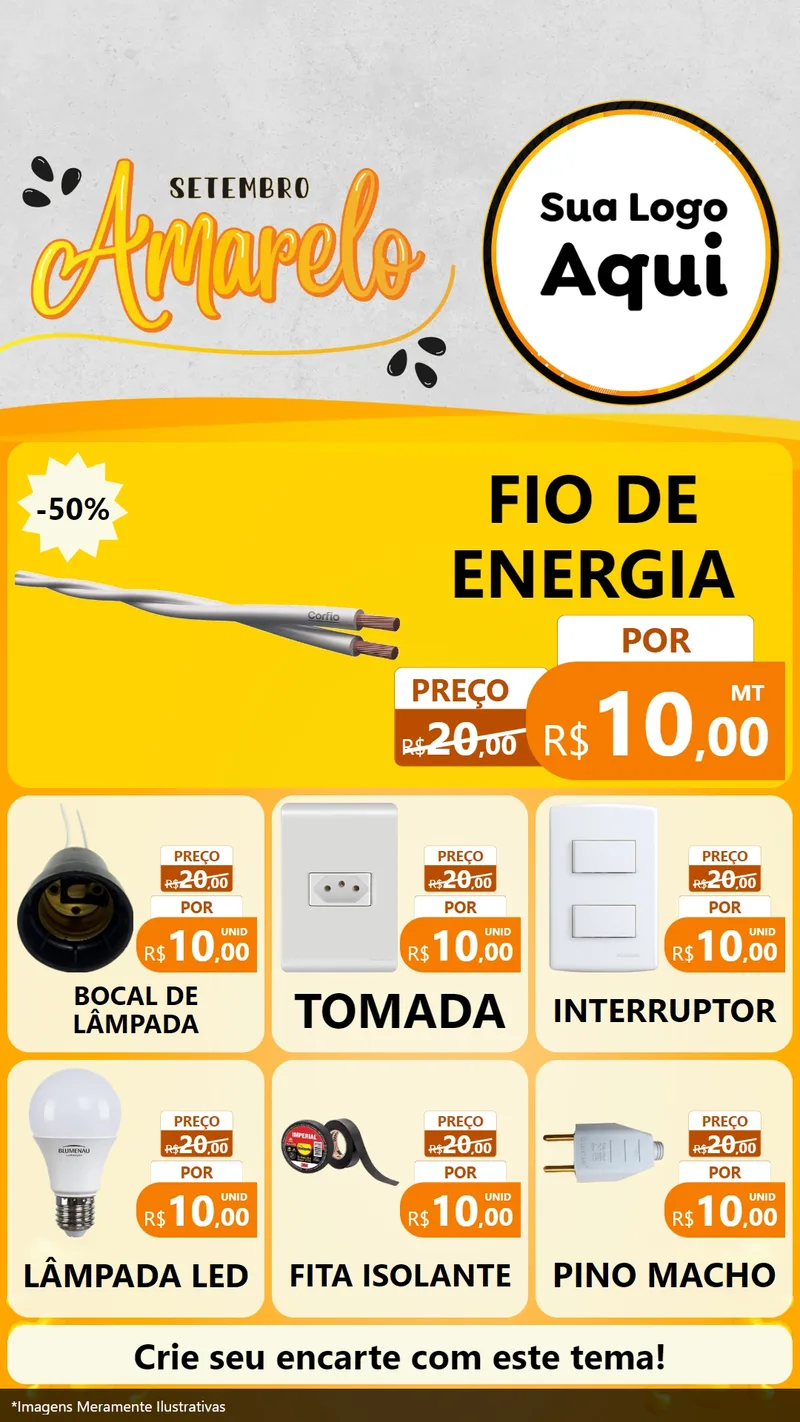 Modelo de Rede Social para Stories com o tema Setembro Amarelo para Materiais Elétricos